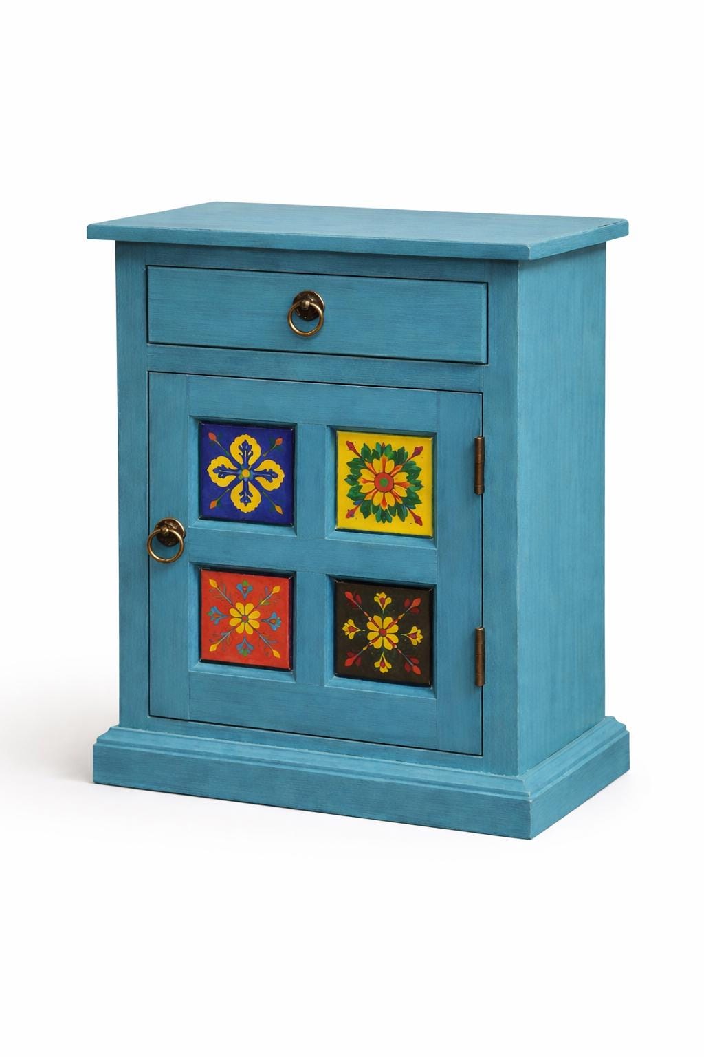 Solid Wood Nightstand - Hand-Painted Tiles