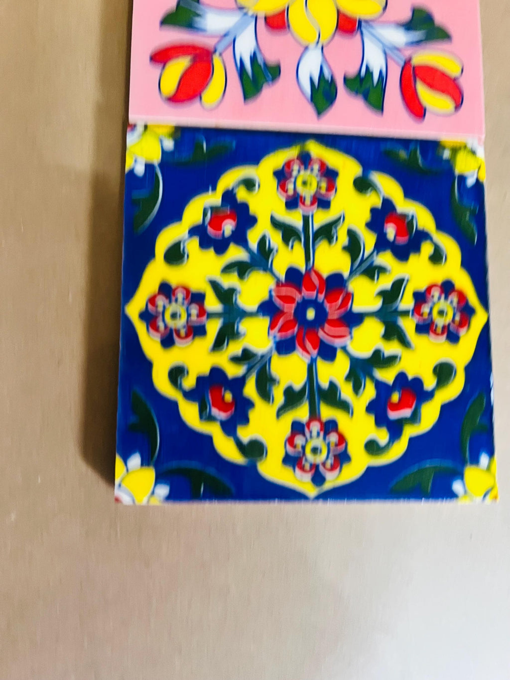 Solid Wood Nightstand - Hand-Painted Tiles