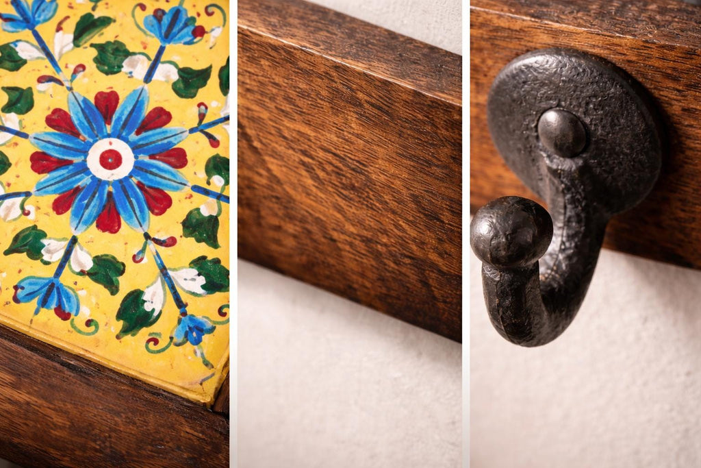 Hand-Painted Ceramic Wall Hook - 5 Hook Key Rack