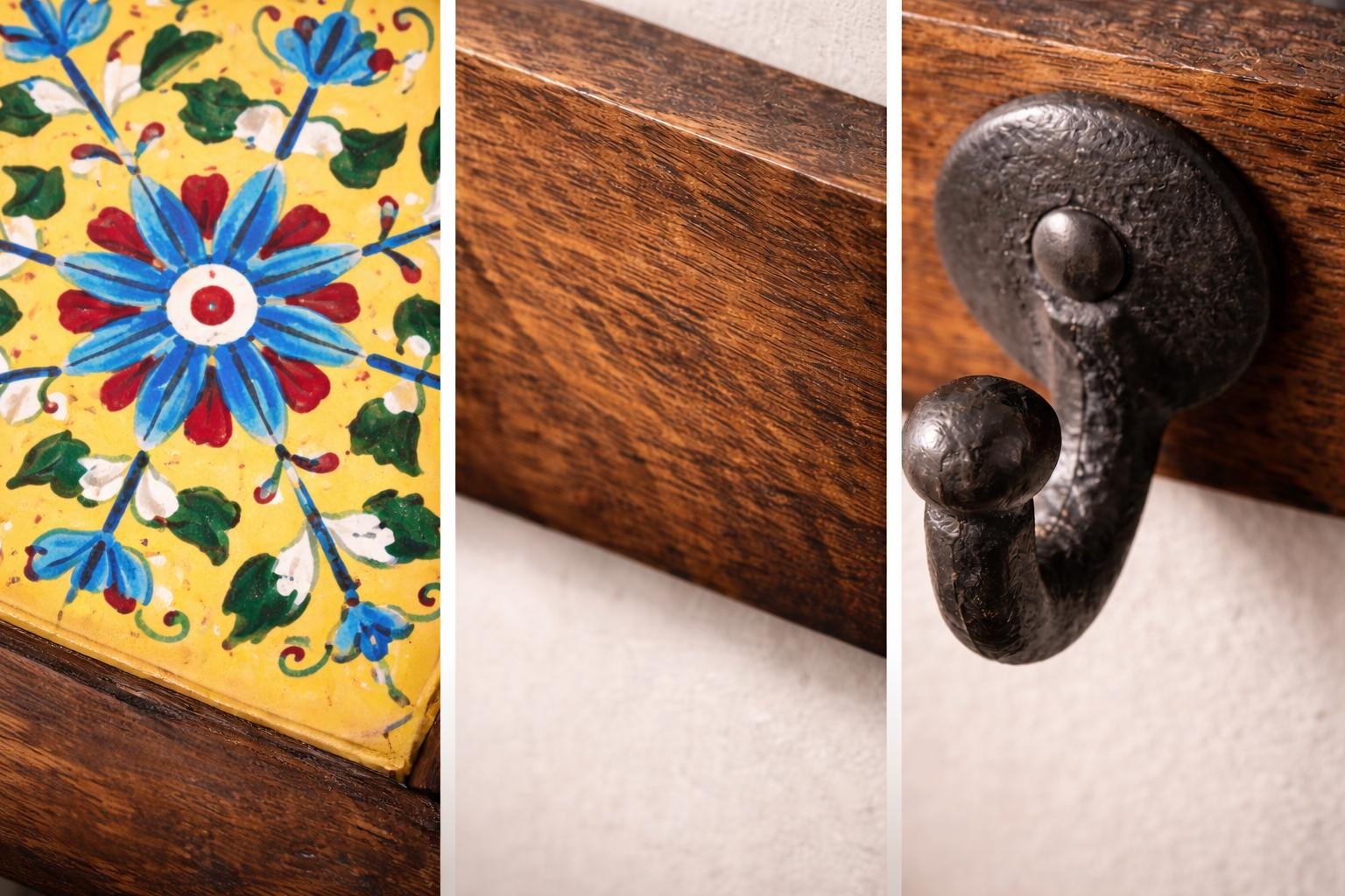 Hand-Painted Ceramic Wall Hook - 5 Hook Key Rack