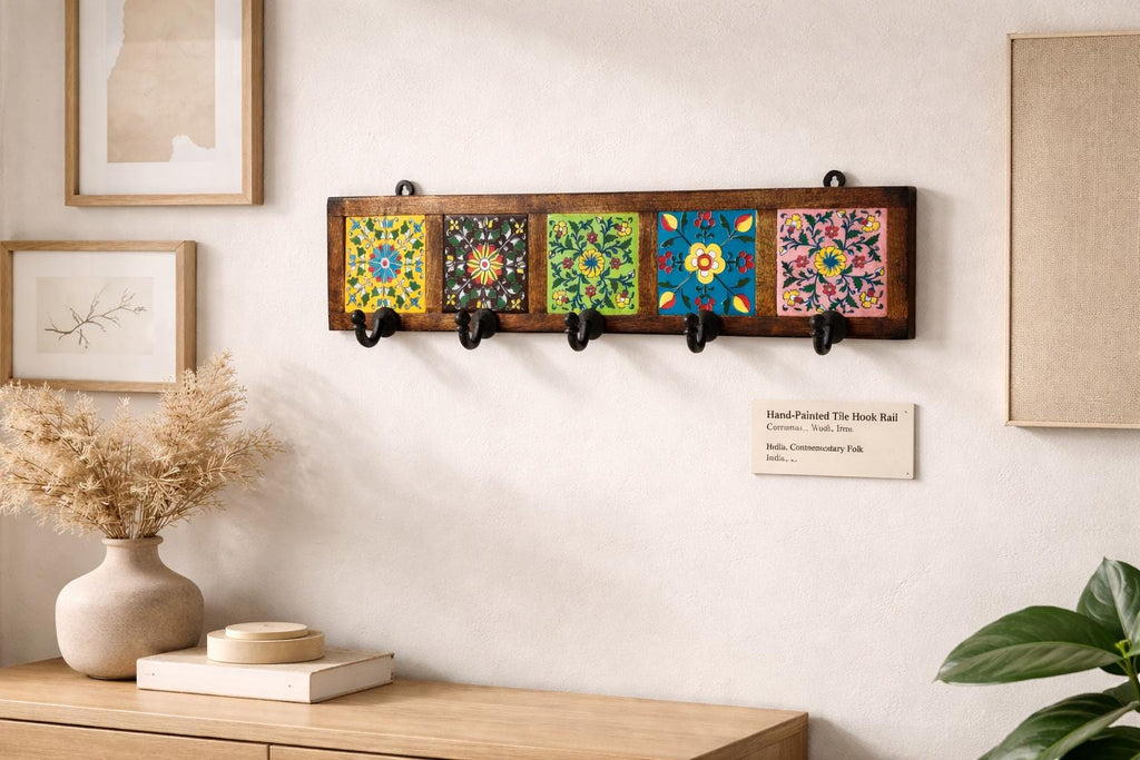 Hand-Painted Ceramic Wall Hook - 5 Hook Key Rack