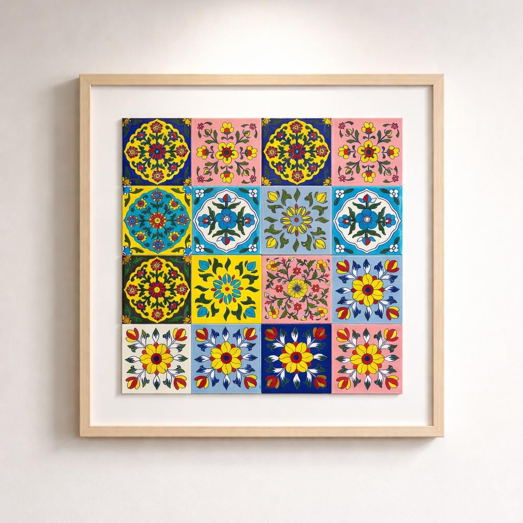 Hand Painted Ceramic Tile Art | Framed Mosaic