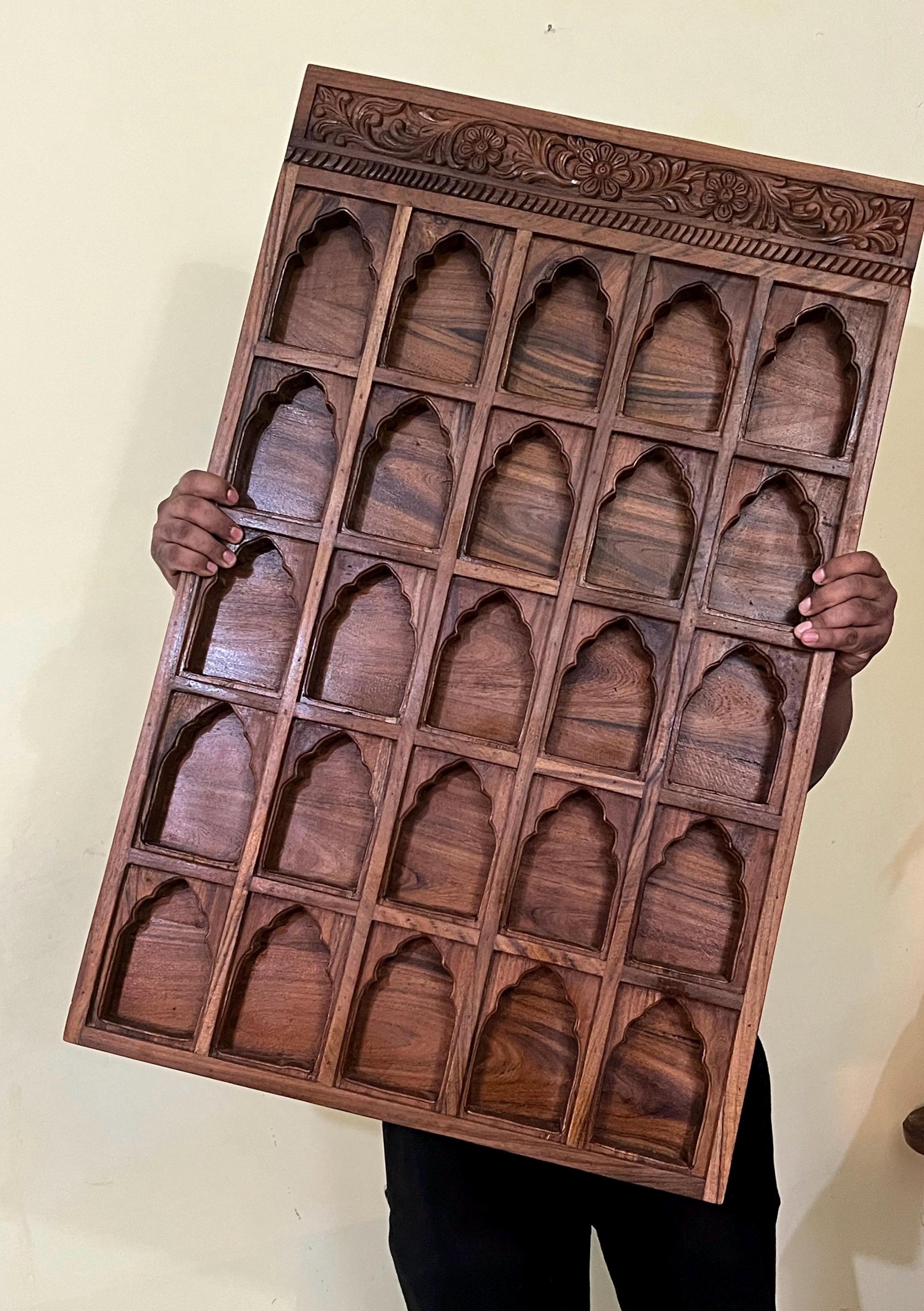 Hand Carved Teak Wood Wall Panel | Royal Jharokha Niche Shelf Decor