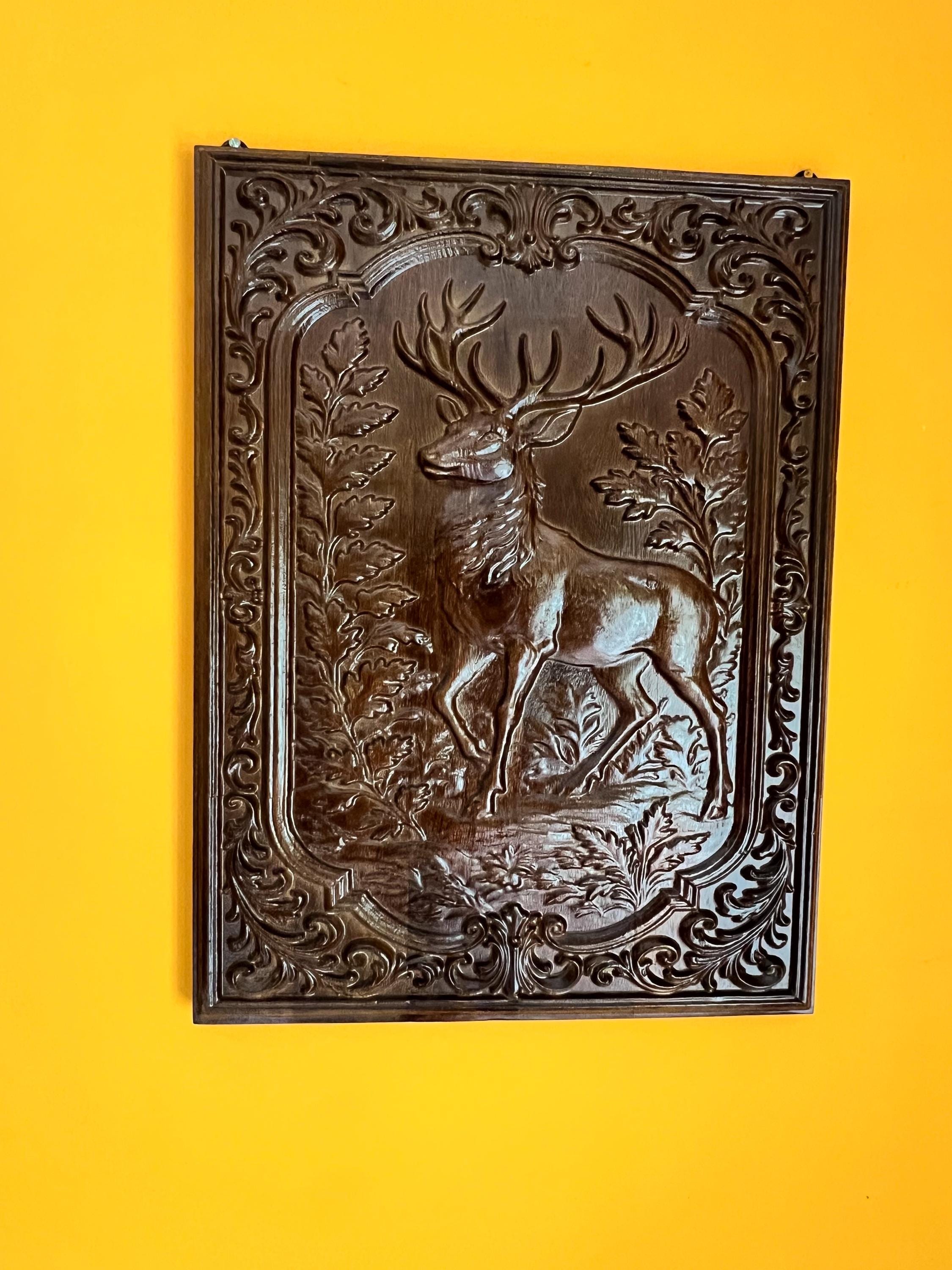Wooden Deer Wall Panel |  Wildlife Art | Rustic Teak Finish Wall Decor | Royal Home Accent