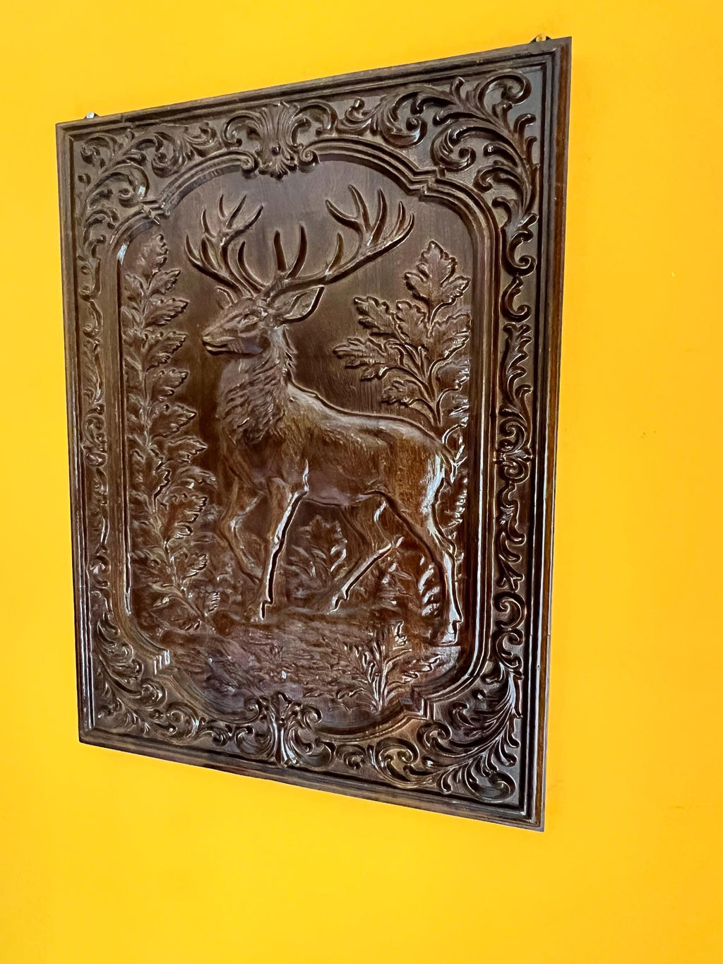 Wooden Deer Wall Panel |  Wildlife Art | Rustic Teak Finish Wall Decor | Royal Home Accent