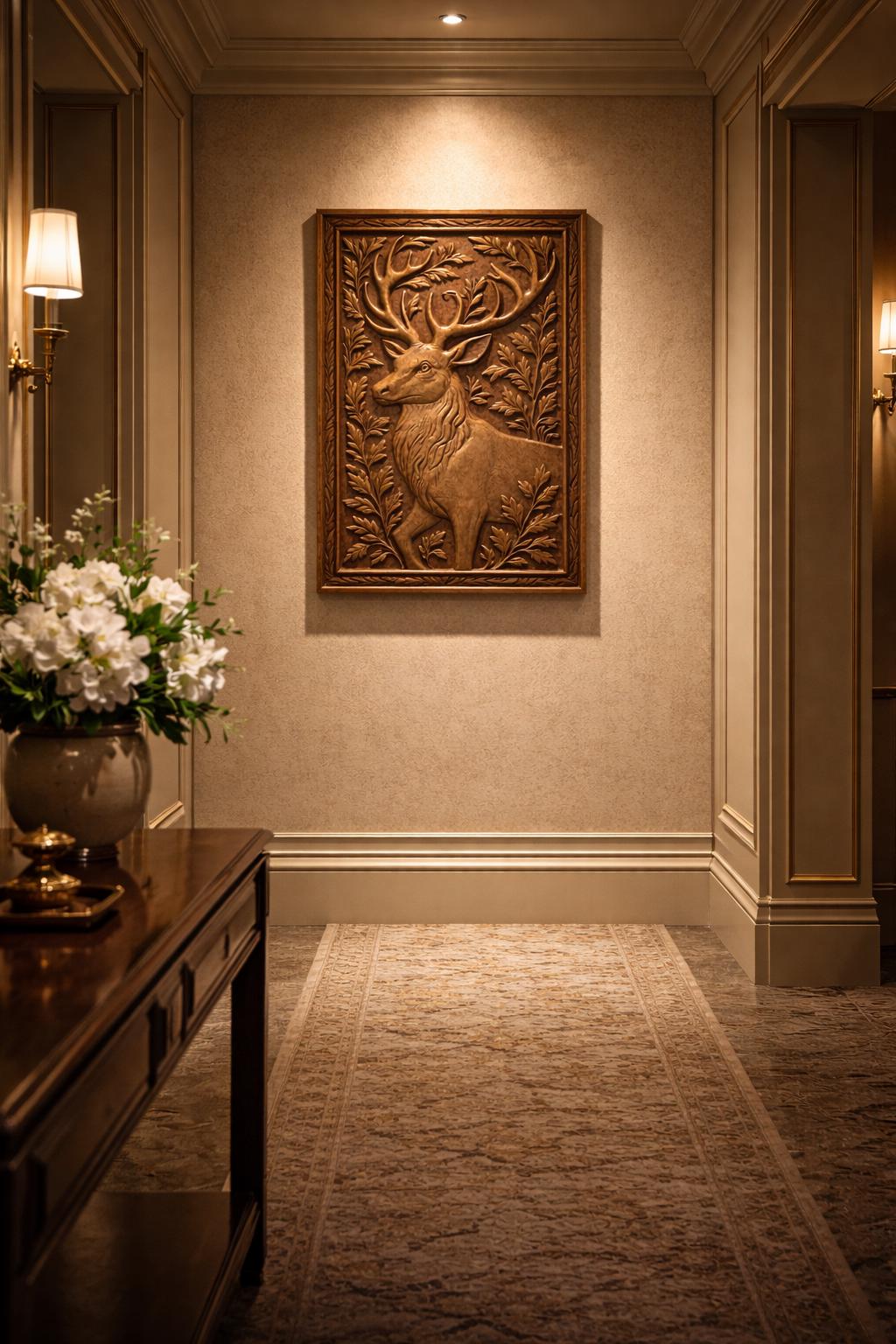 Teak Wood Stag Wall Art - Carved Relief Panel