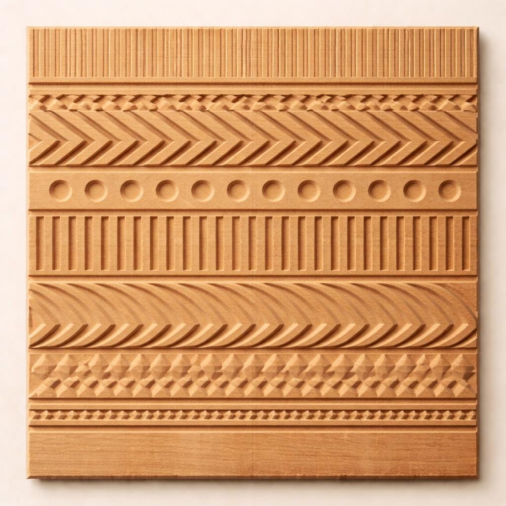 Hand Carved Geometric Wooden Wall Panel
