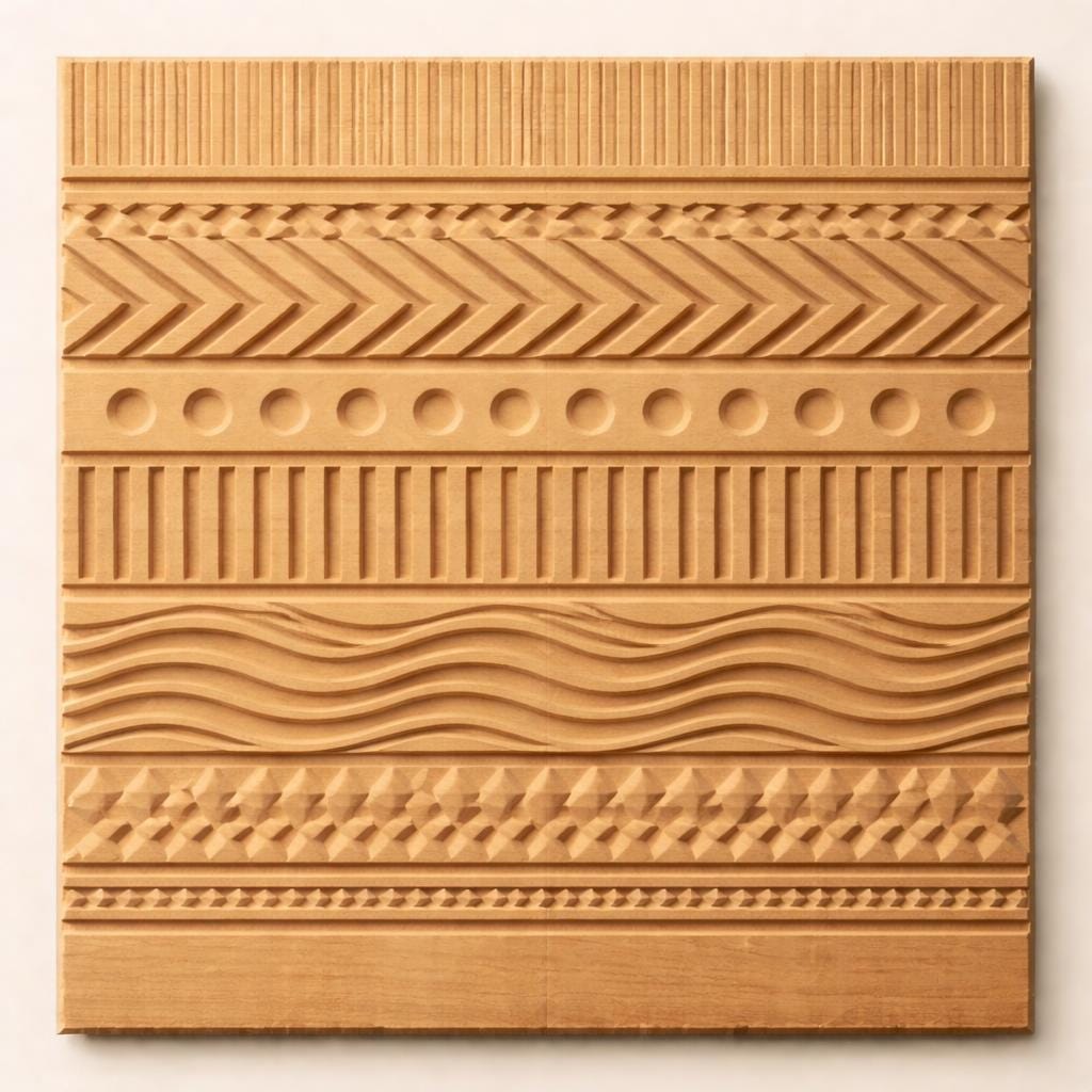 Hand Carved Geometric Wooden Wall Panel