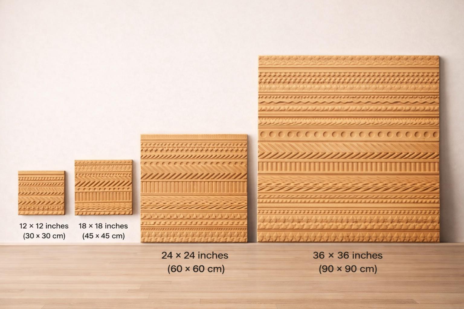Hand Carved Geometric Wooden Wall Panel