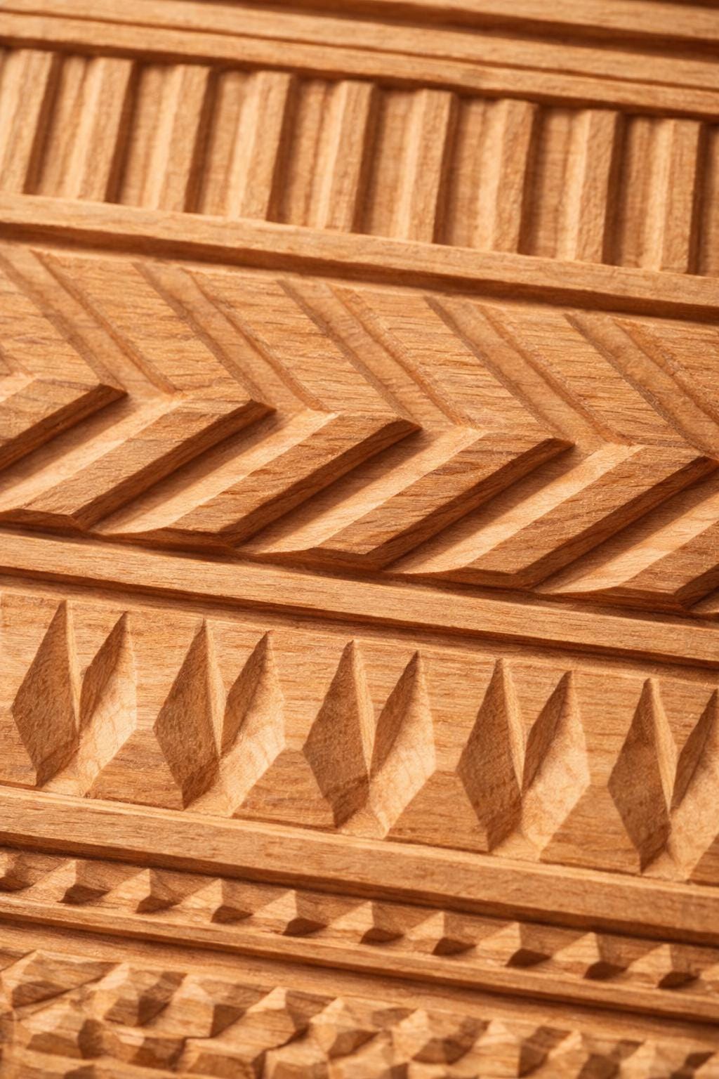 Hand Carved Geometric Wooden Wall Panel