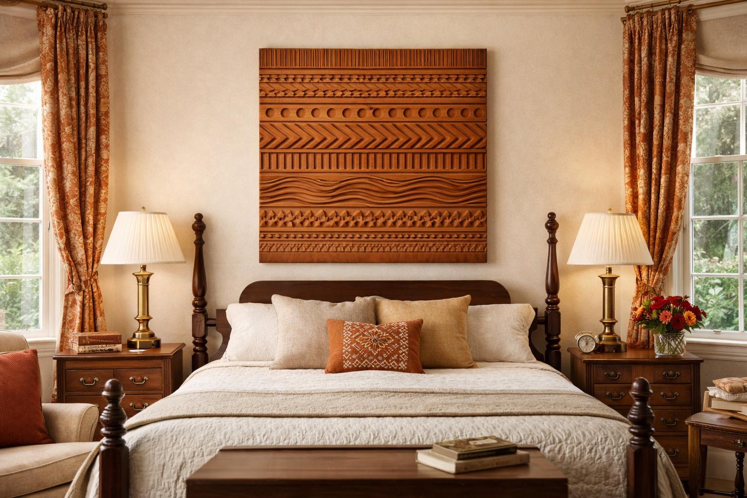 Hand Carved Geometric Wooden Wall Panel