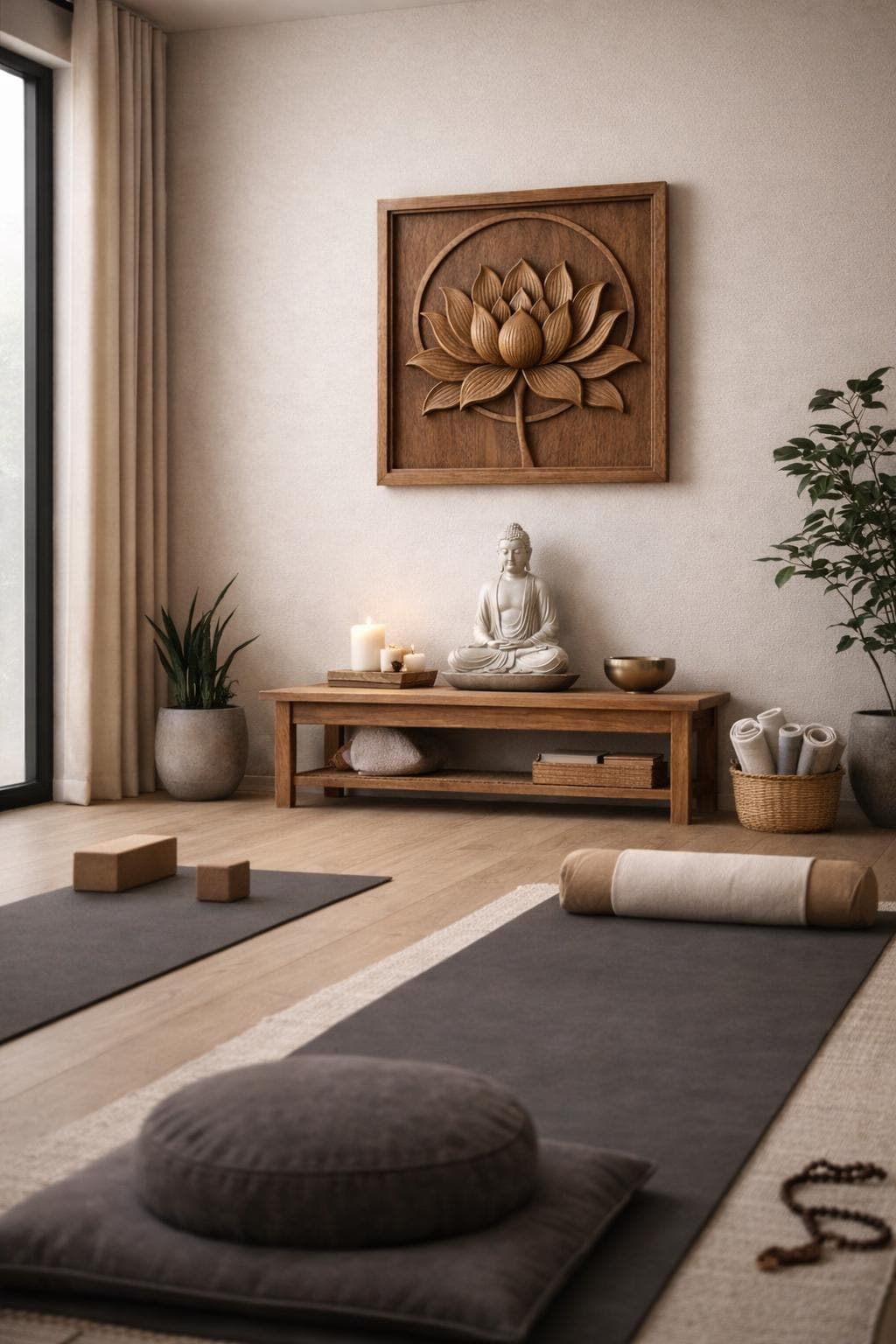 Hand-Carved Wooden Lotus Wall Art  Spiritual Mandala Decor