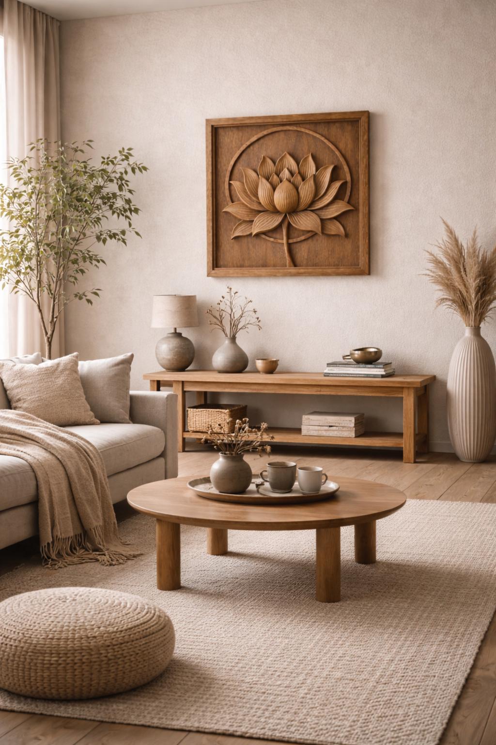 Hand-Carved Wooden Lotus Wall Art  Spiritual Mandala Decor