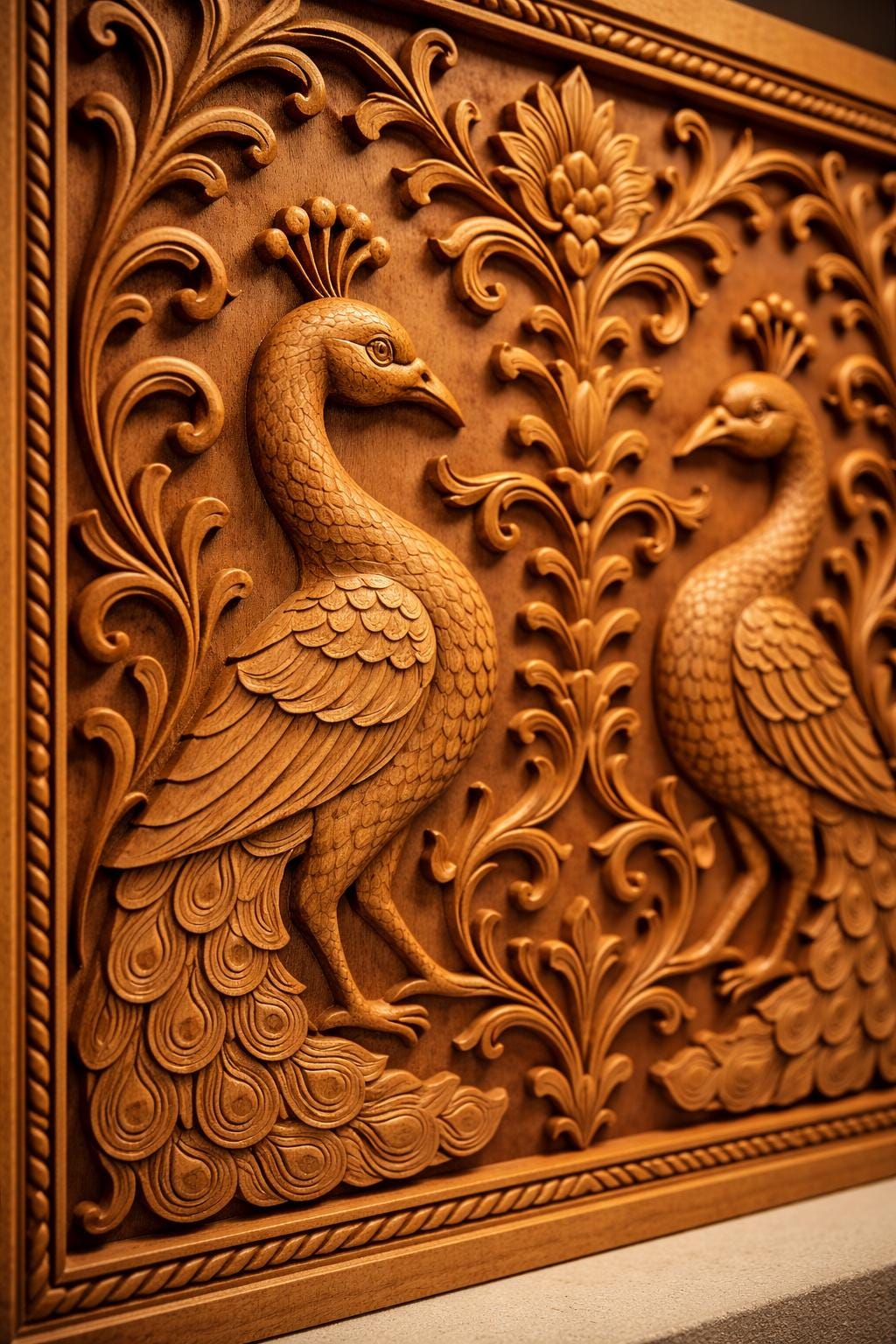 Peacock Mandala Wall Art - Golden Line Panel