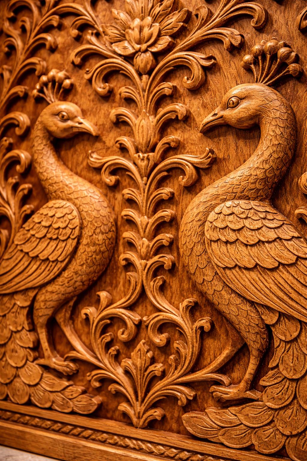 Peacock Mandala Wall Art - Golden Line Panel