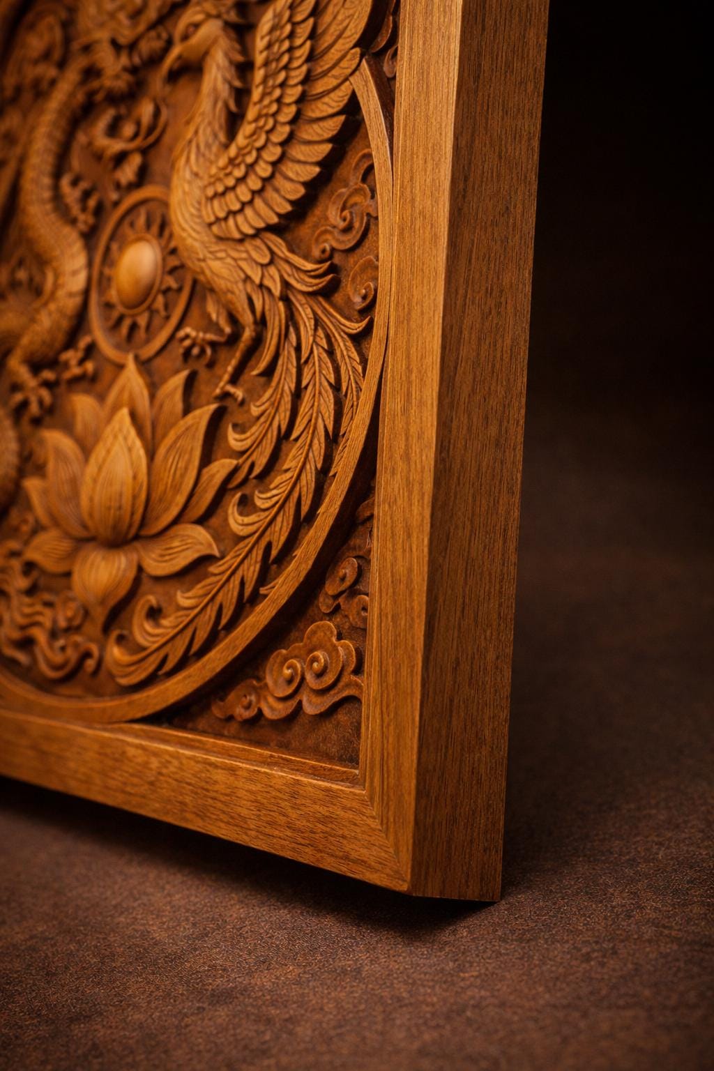 Dragon Phoenix Lotus Wooden Wall Art | Feng Shui Decor