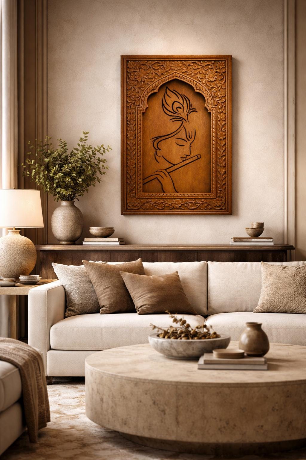Teak Wood Krishna Wall Art | Minimalist Mandir Decor