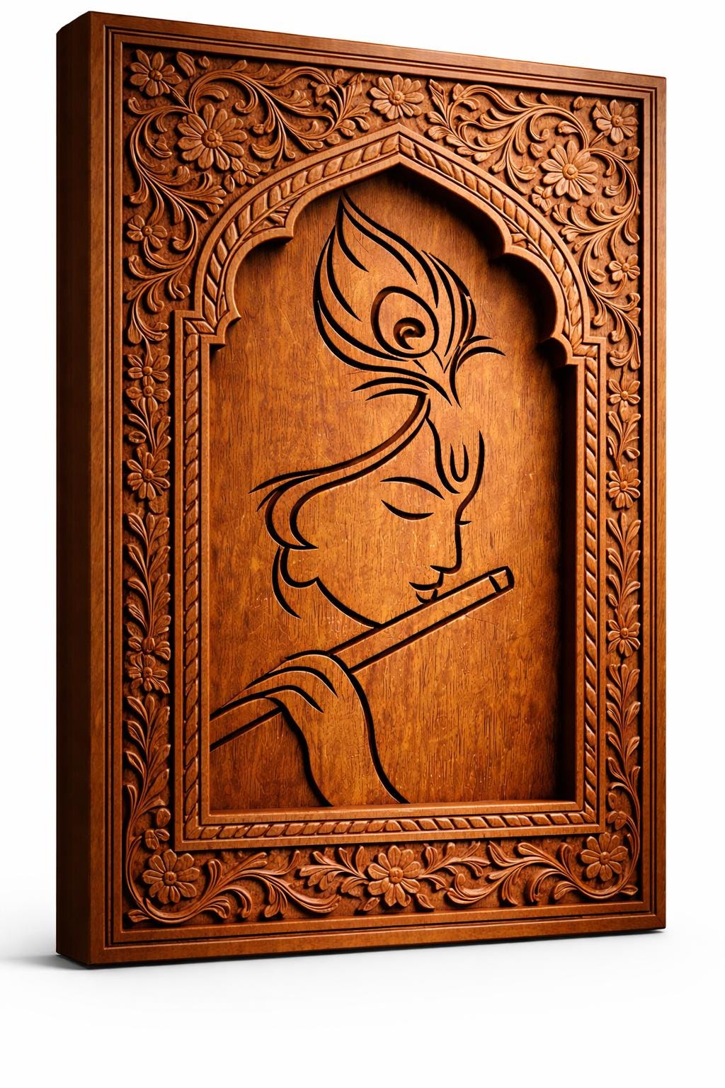 Teak Wood Krishna Wall Art | Minimalist Mandir Decor