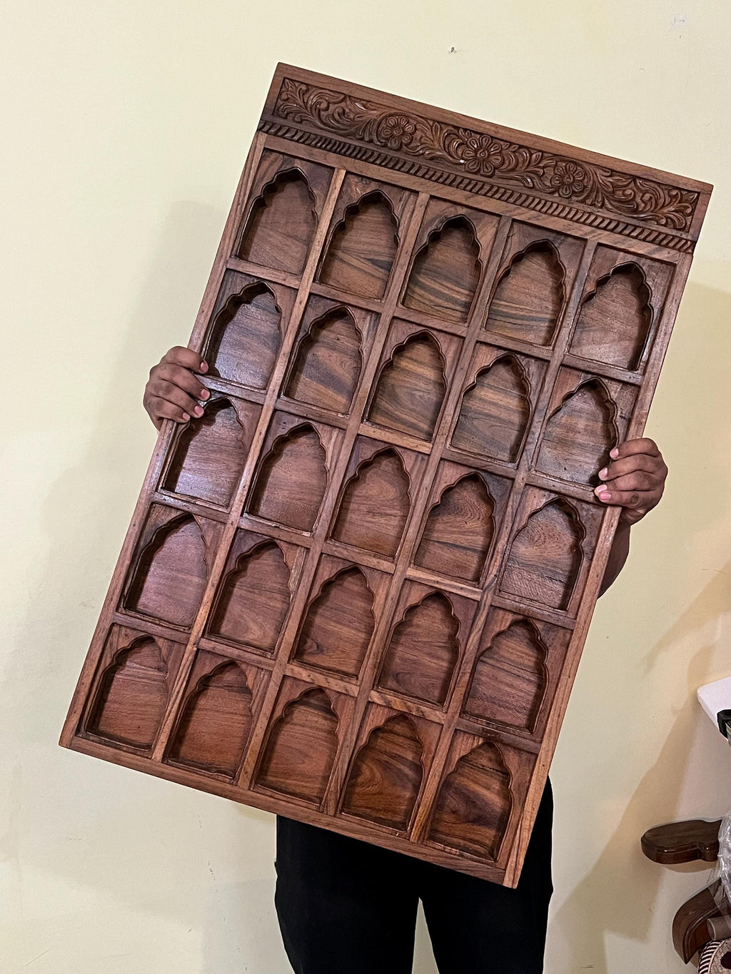 Wooden Jharokha Wall Shelf - 25 Niches