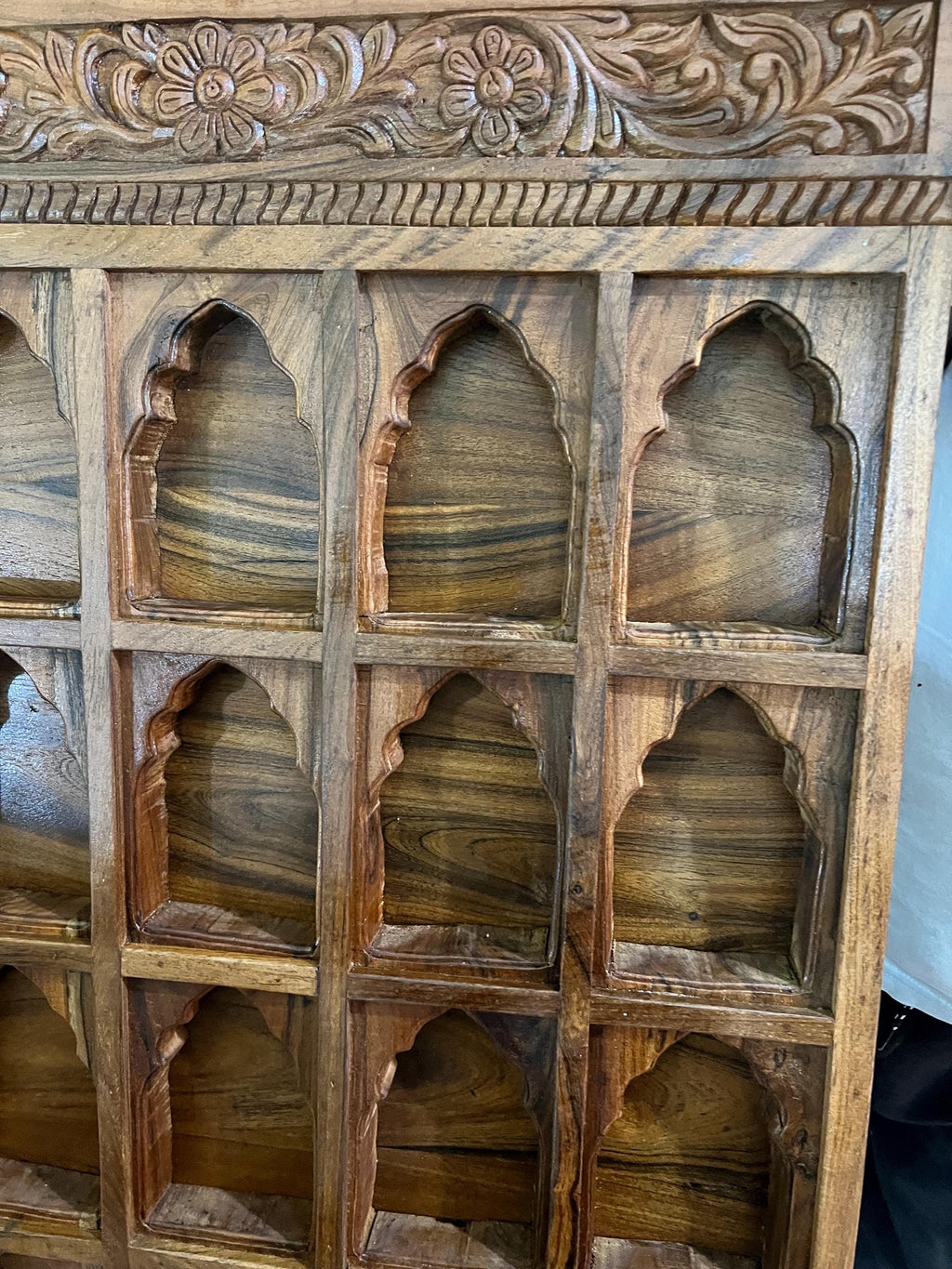 Hand Carved Teak Wood Wall Panel | Royal Jharokha Niche Shelf Decor