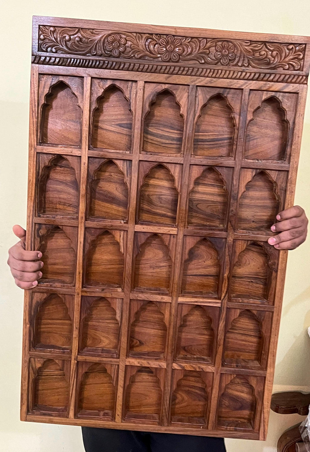 Hand Carved Teak Wood Wall Panel | Royal Jharokha Niche Shelf Decor