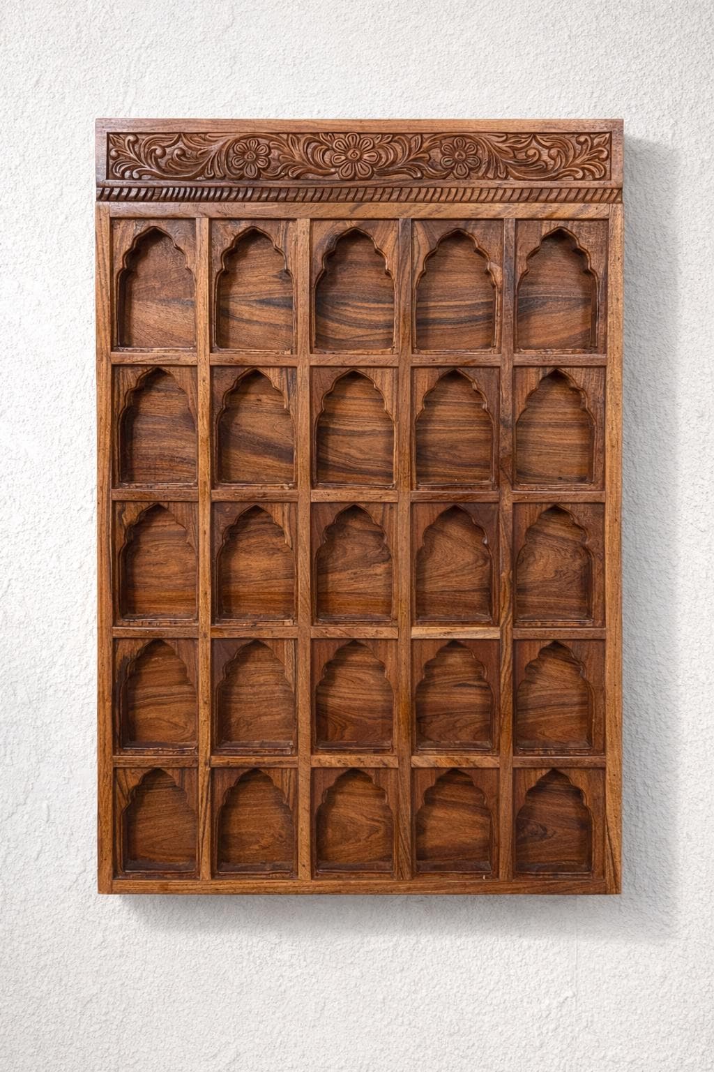 Hand Carved Teak Wood Wall Panel | Royal Jharokha Niche Shelf Decor