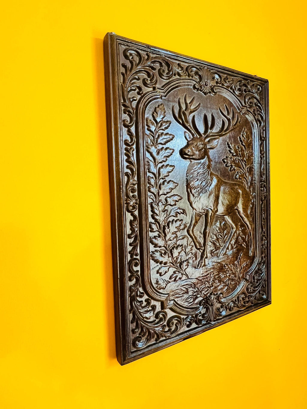Wooden Deer Wall Panel |  Wildlife Art | Rustic Teak Finish Wall Decor | Royal Home Accent