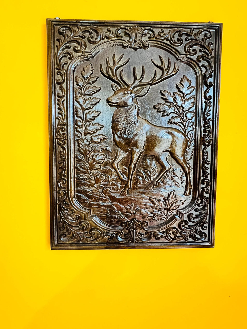 Wooden Deer Wall Panel |  Wildlife Art | Rustic Teak Finish Wall Decor | Royal Home Accent