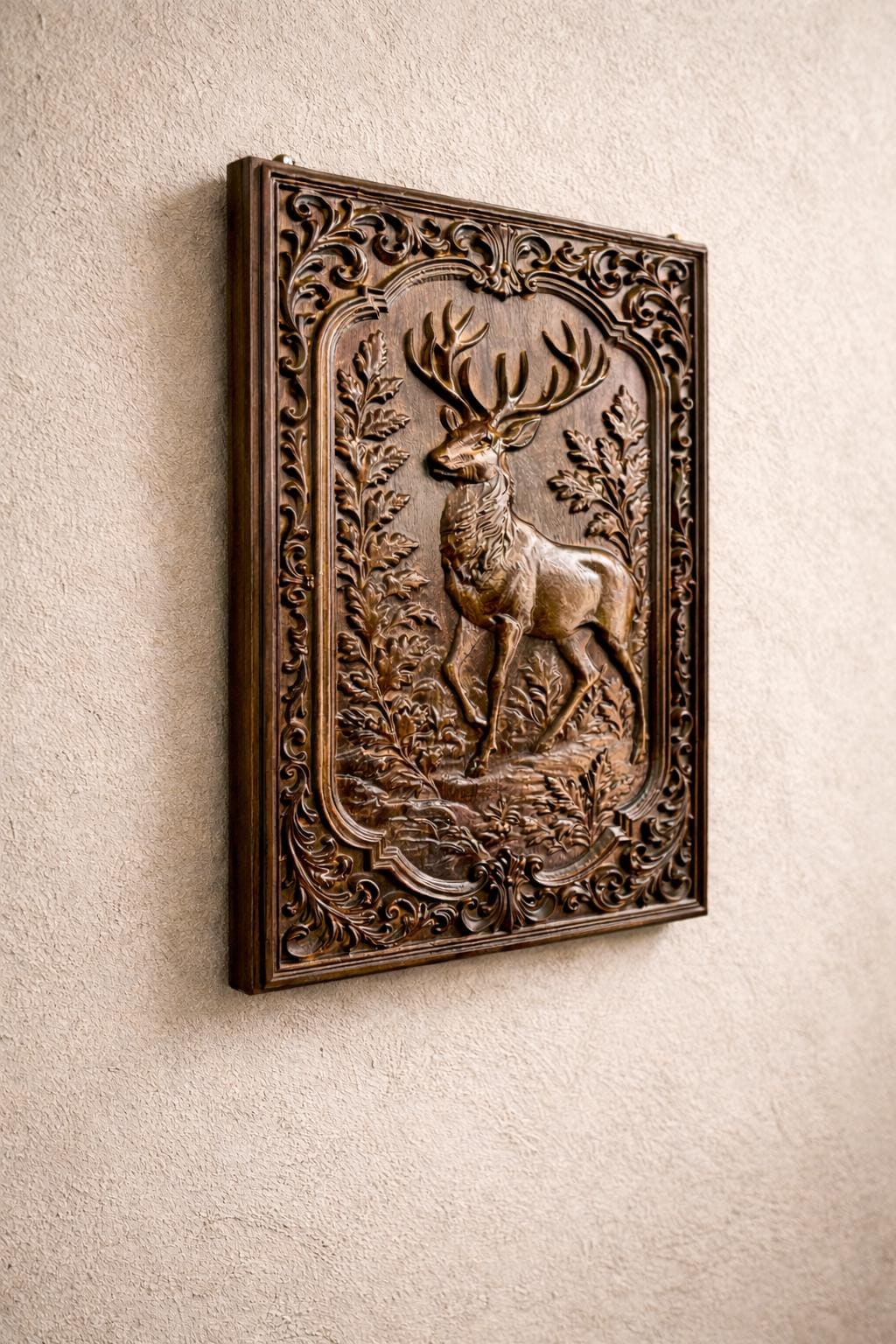 Wooden Deer Wall Panel |  Wildlife Art | Rustic Teak Finish Wall Decor | Royal Home Accent