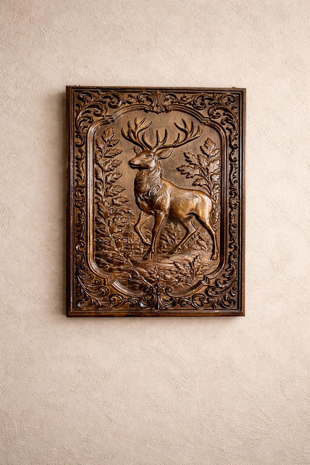 Wooden Deer Wall Panel |  Wildlife Art | Rustic Teak Finish Wall Decor | Royal Home Accent
