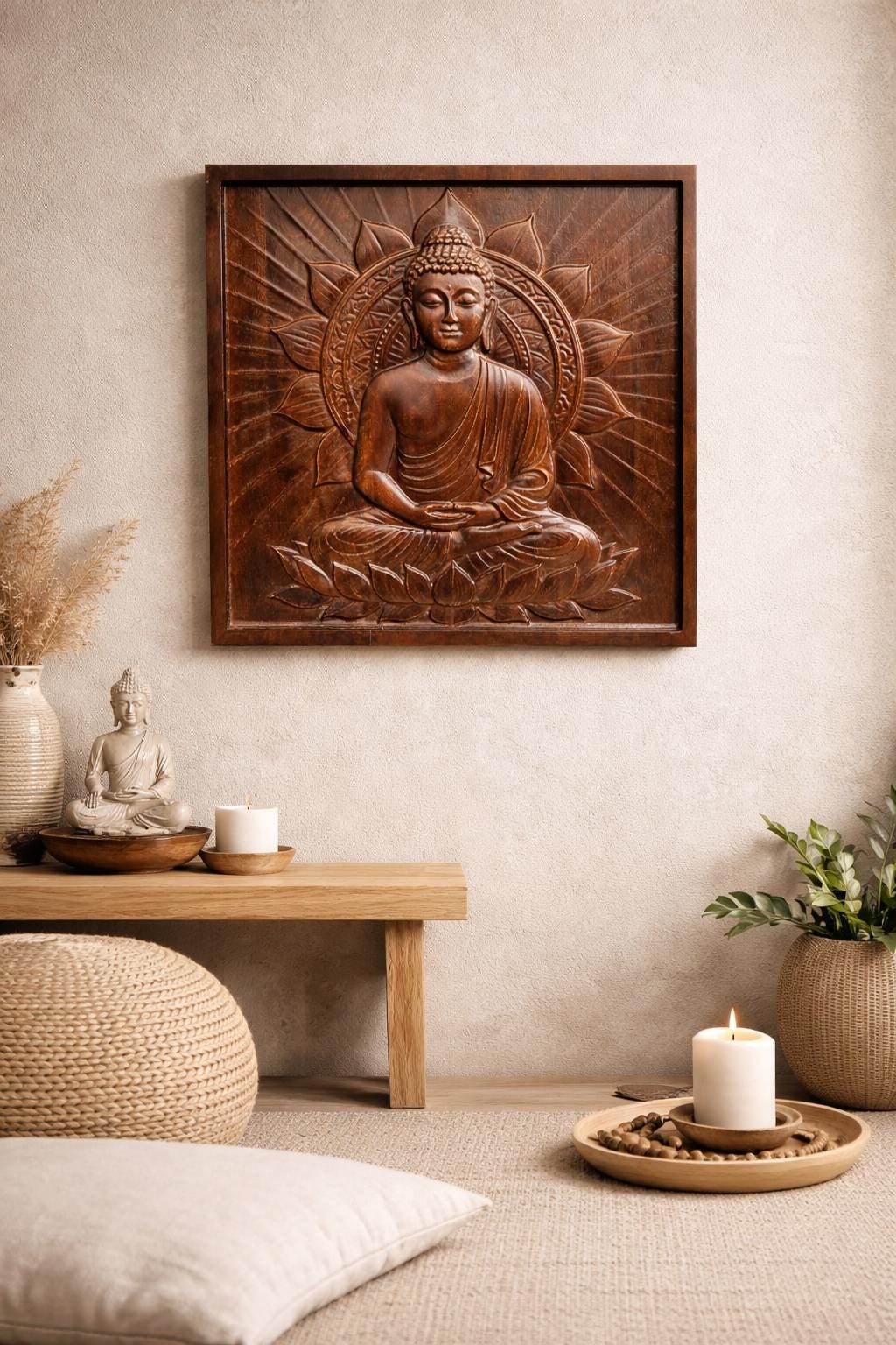 Buddha Wood Panel - Dark Finish