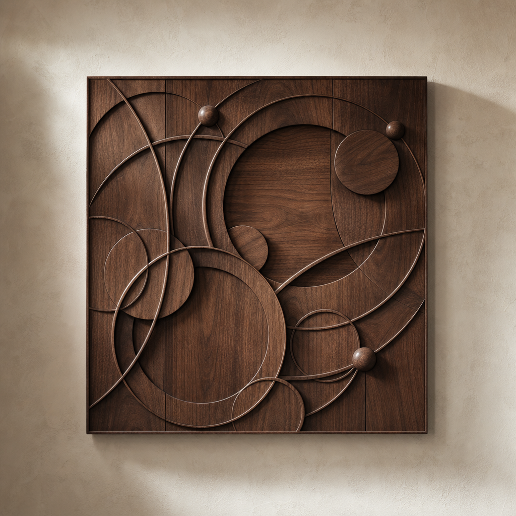 Abstract Celestial Orbit geometric wood wall panel