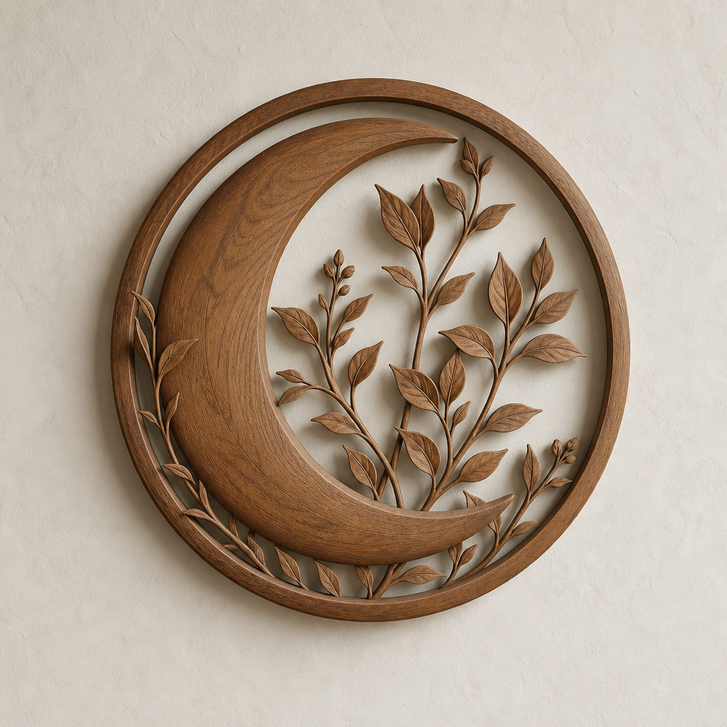 Crescent Garden botanical round wood wall art