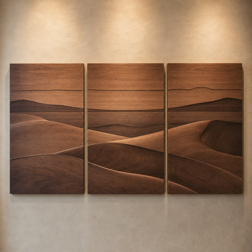 Three-panel Dune Horizon carved wood wall set