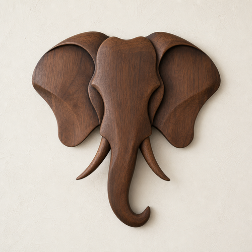 Contemporary Elephant Line wood wall sculpture