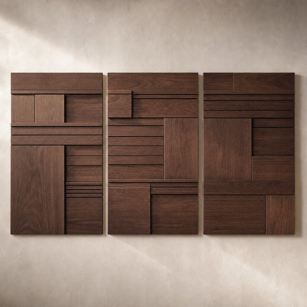 Horizon Blocks three-panel wooden wall triptych
