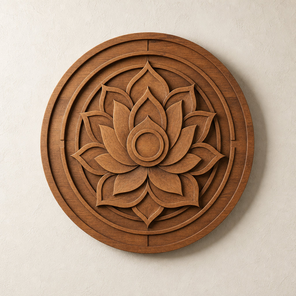 Lotus Halo circular wooden wall medallion