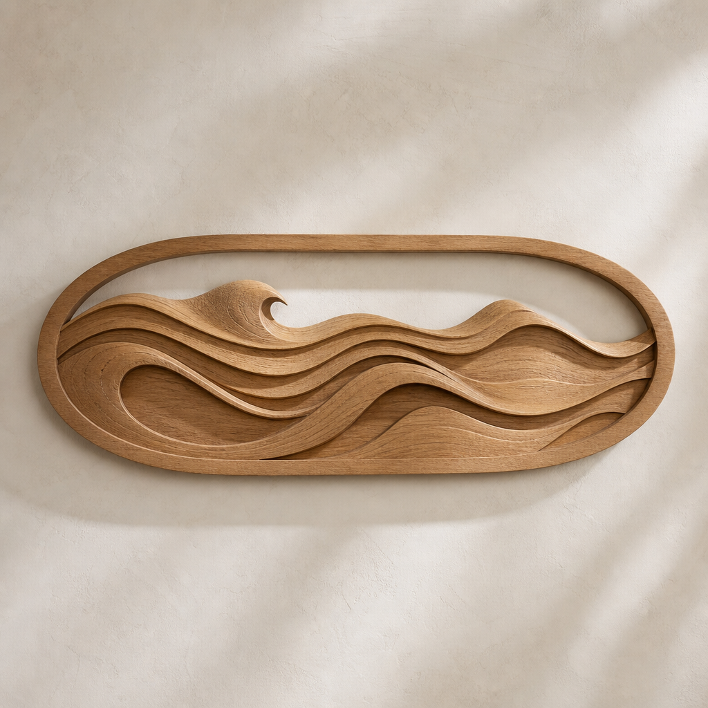Oval Ocean Tide layered wave wood wall relief