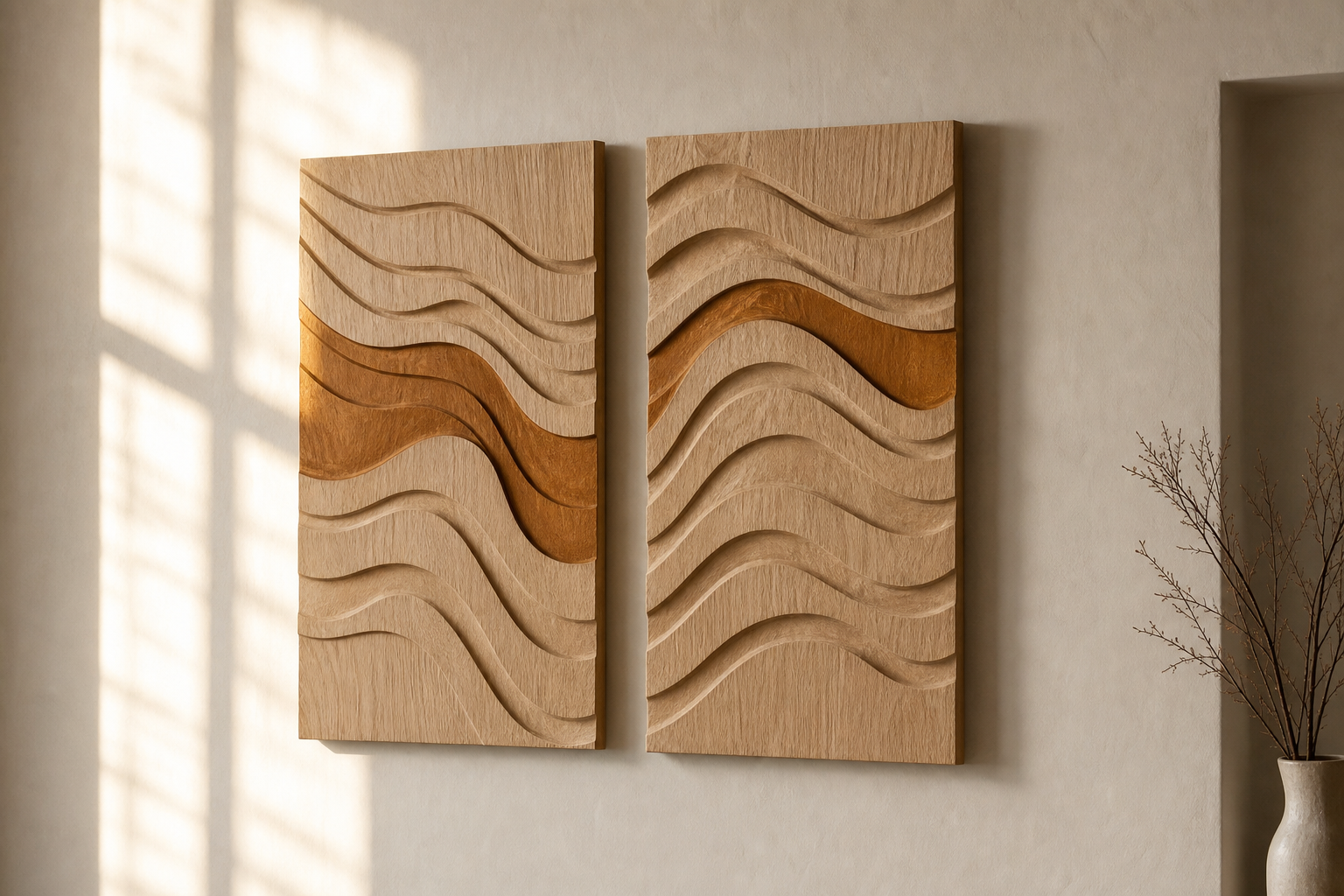 Ochre Tide Wood Diptych styled product preview