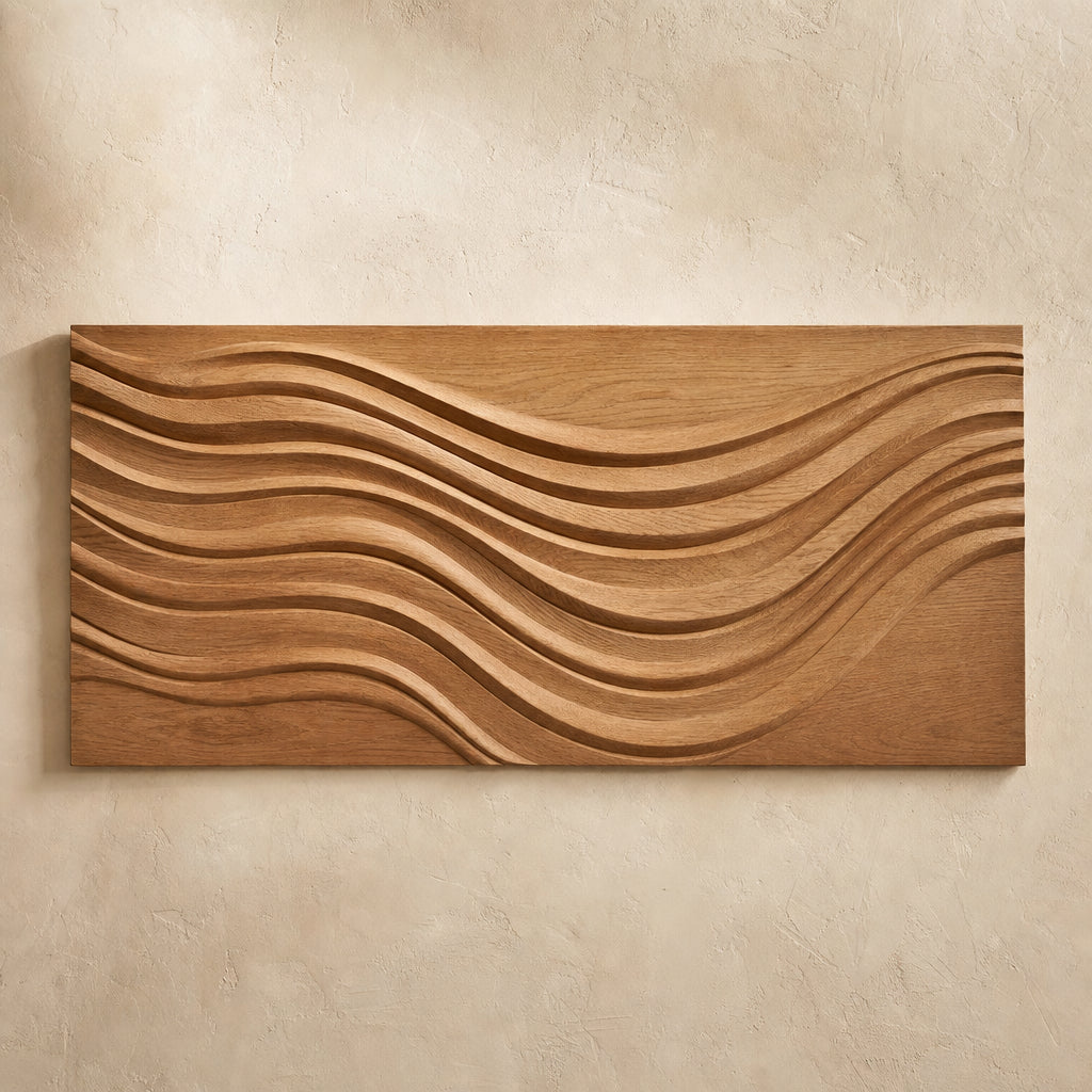 Riverline carved wave wooden wall panel