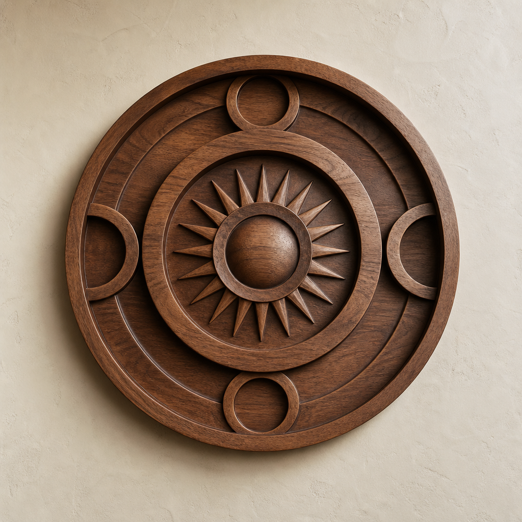 Circular Solstice Ring carved wood wall medallion