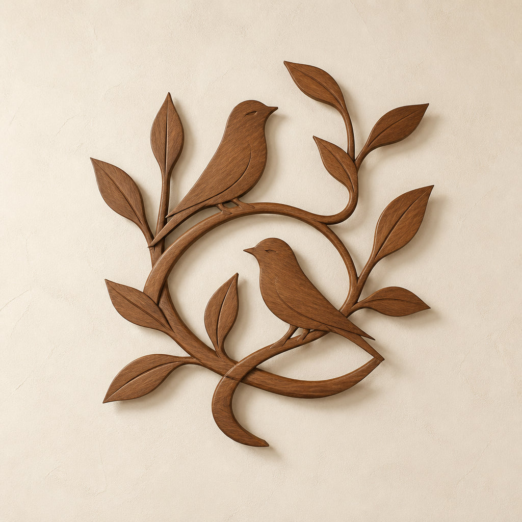 Twin Birds Branch wooden wall sculpture