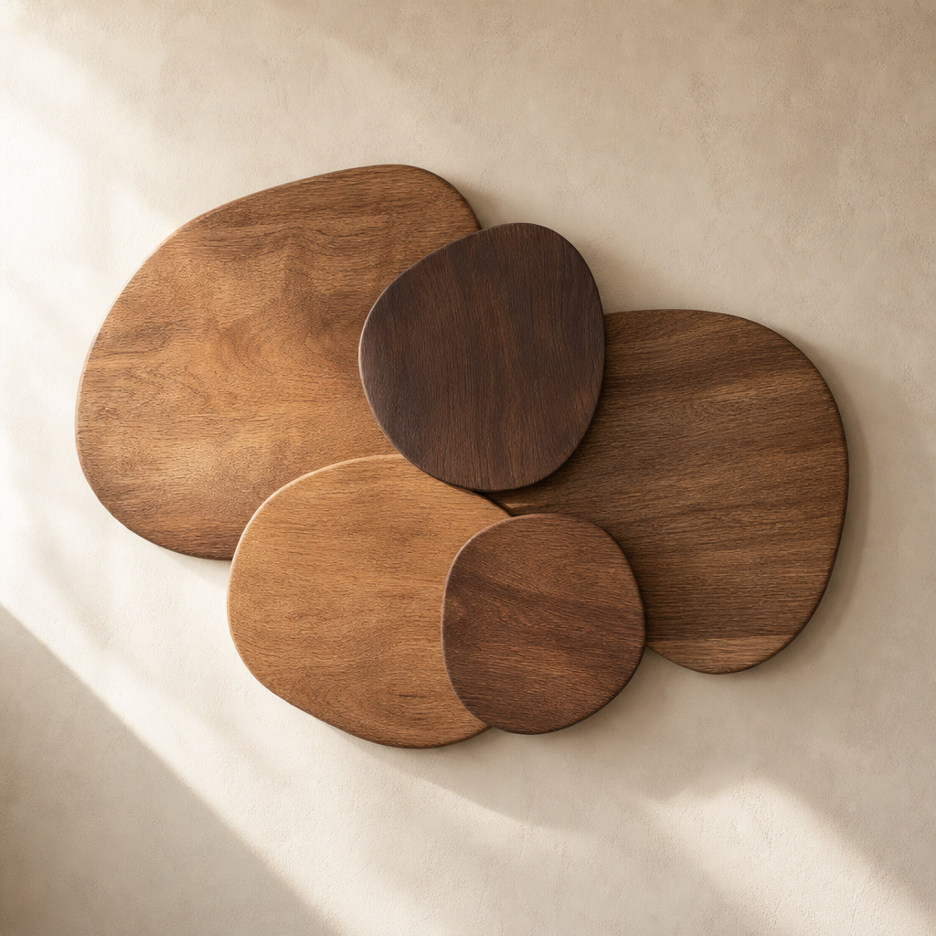 Abstract Zen Pebble Circles layered wood wall art