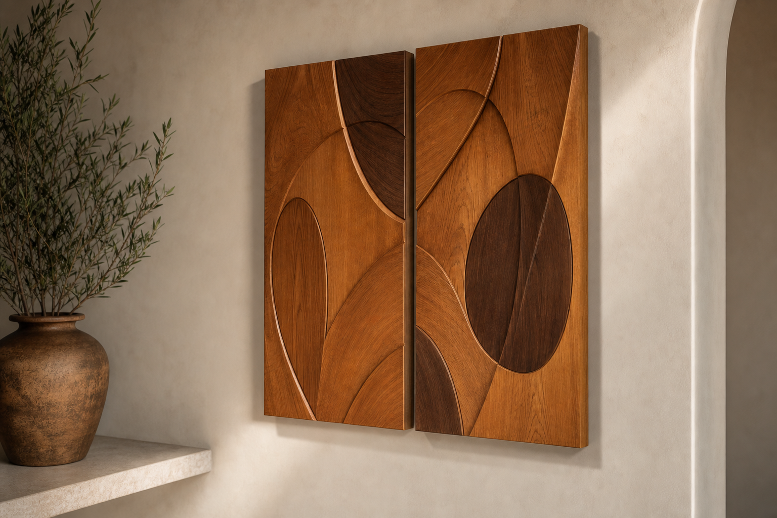 Saffron Echo Wood Diptych — Angle view