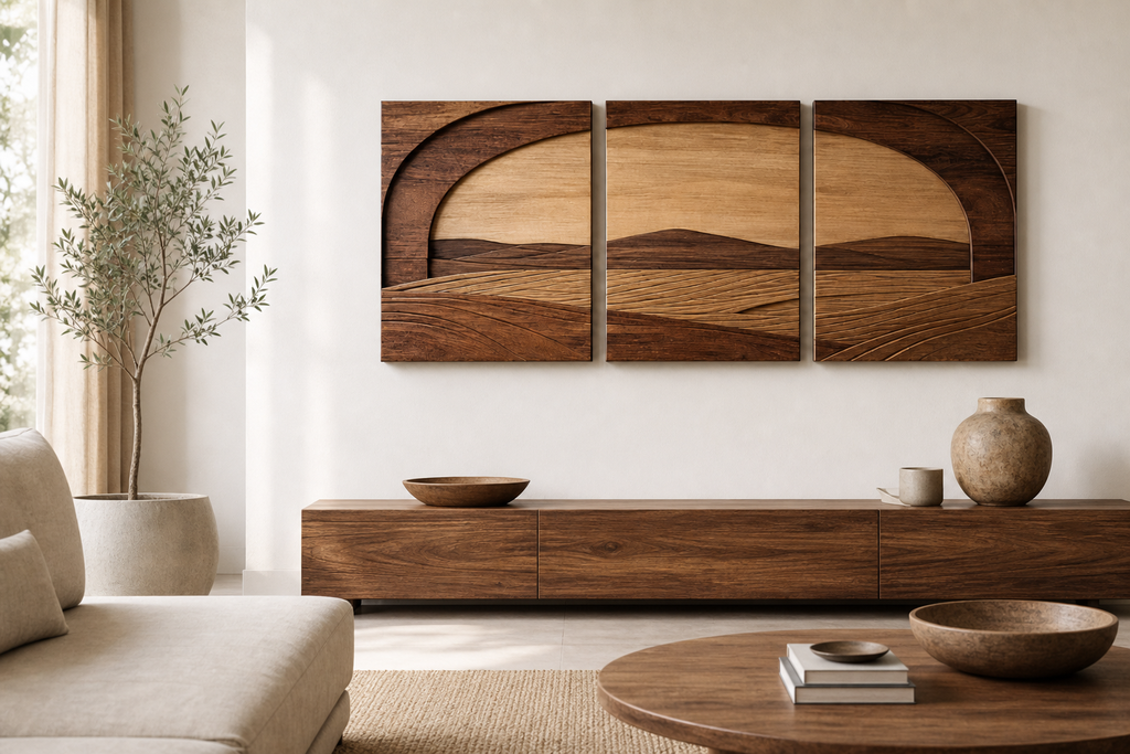 Sanctuary Horizon Wood Triptych — Room view